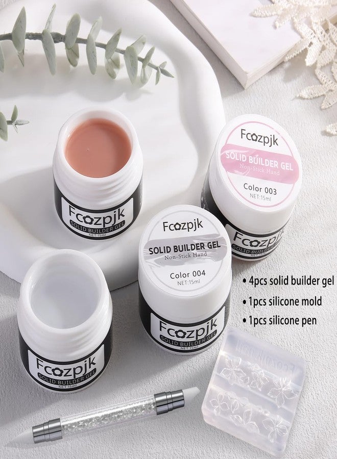 Fcozpjk Hard Gel for Nails, 4 Colors Solid Builder Gel Kit with Silicone Carving Mold Clear Pearly White Brown Nude Pink 3D Sculpting Gels Flower Charms DIY Modeling Design Nail Salon Supplies - Image 2